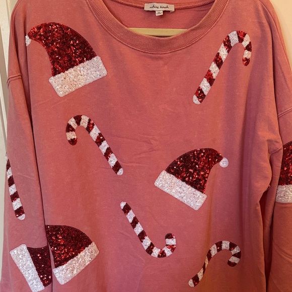 White Birch Red and White Holiday Mineral Washed  Sweater - Picture 3 of 7